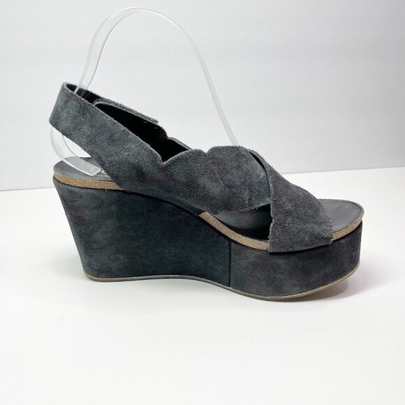Pedro Garcia Gray Wedge platform Suede sling back sandals Size EU38.5 / 8US - Picture 7 of 11